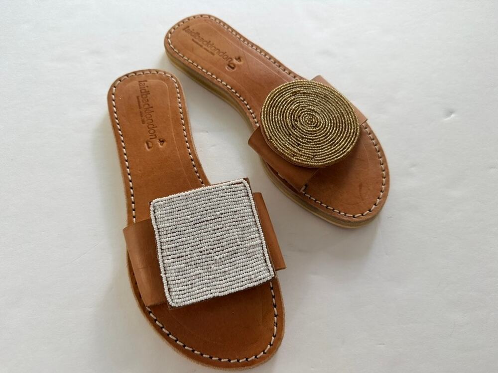 Anthropologie Laidback London Beaded Leather Flats Slides NEW 41 / US 10